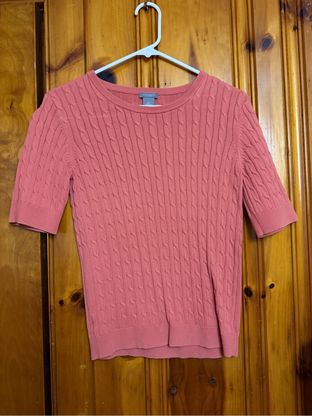 Talbots Red Cable-Knit Short-Sleeve Sweater